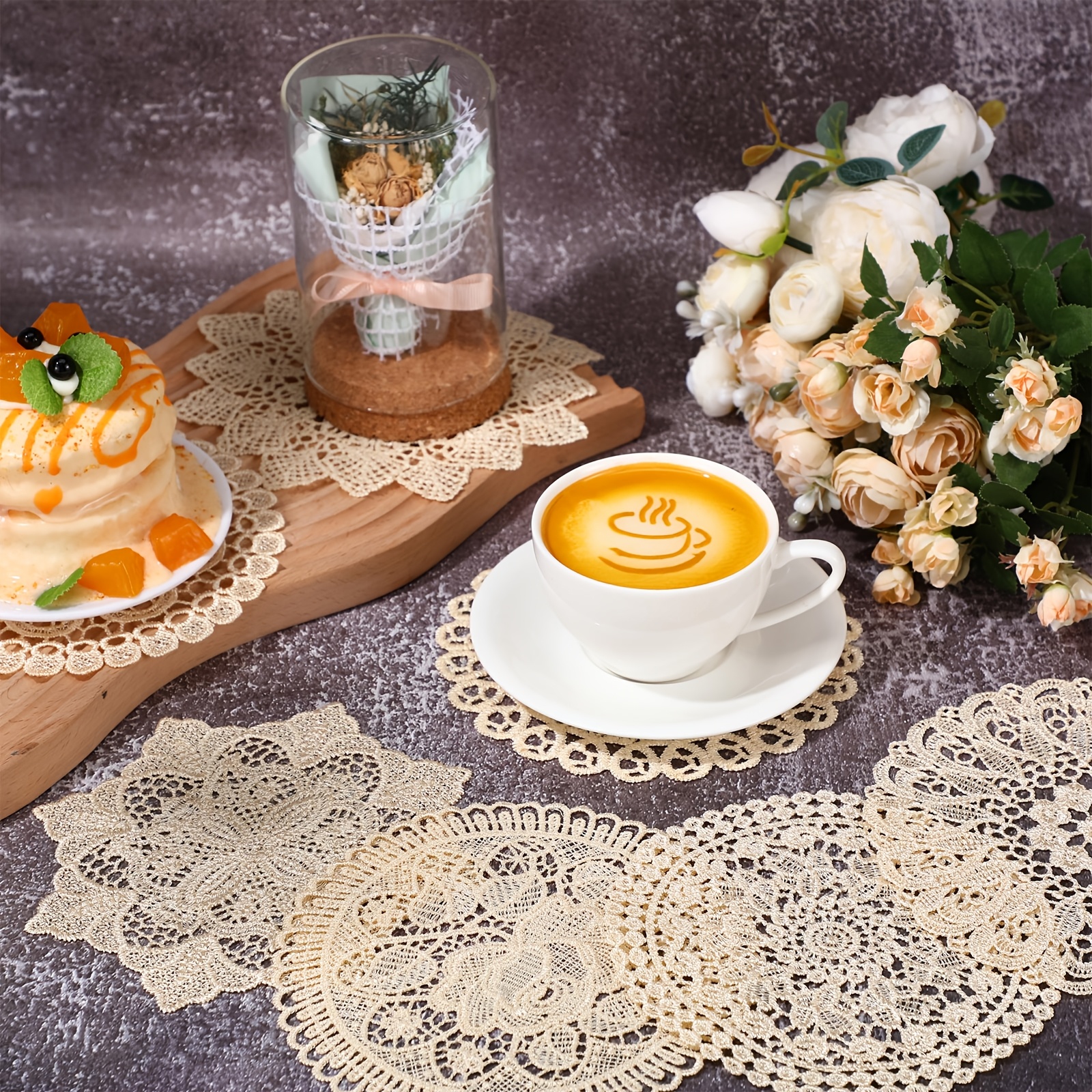 TEMU Package Of 10 6-inch Lace Table Mats, Crochet Table Mats, Vintage Lace Coasters, Handcrafted Round Placemats, Country-style Table Decorations,