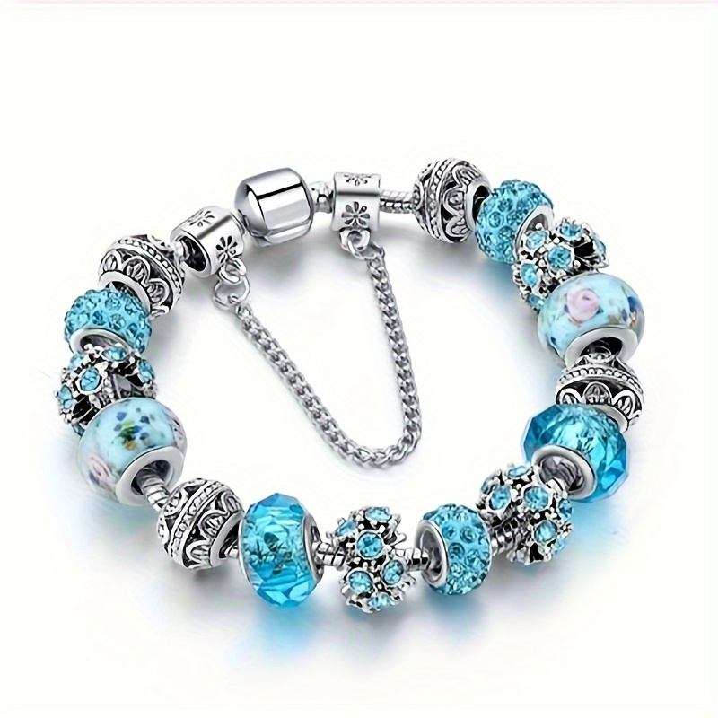 

Unique Blue Beads Design Bracelet Zinc Alloy Jewelry Rhinestones Inlaid Elegant Leisure Style For Women Dating Hand Decor