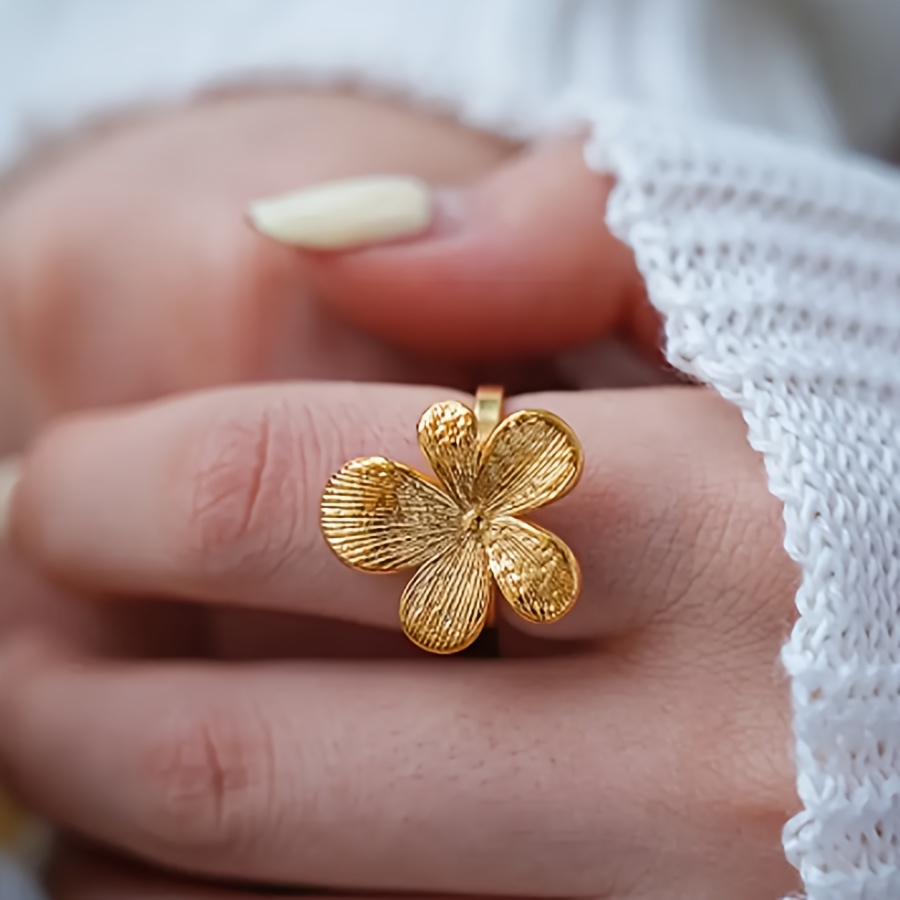 summer preppy style womens fashion golden hibiscus ring new arrival stainless steel fade resistant suitable for parties halloween decorations a   ring gift for girlfriend first anniversary  