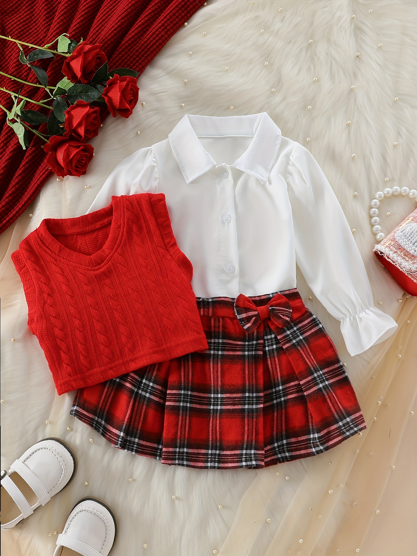 conjunto falda piezas niños estilo preppy camisa Temu Morocco