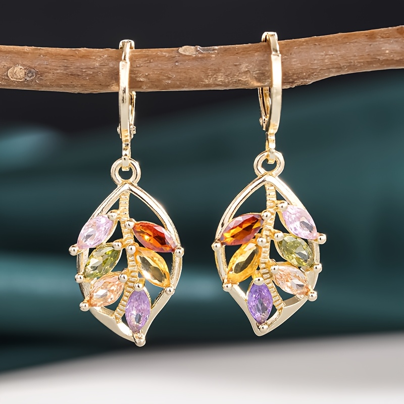 Image of Exquisite Inlay Shiny Multicolored Synthetic Zirconia Hoop Earrings Fashion Drop Earrings For Women Daily Party Holiday Earrings Jewelry