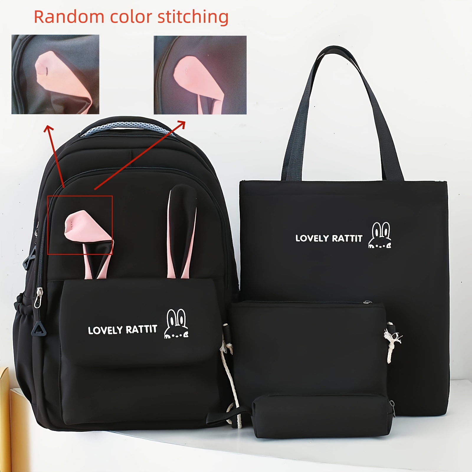 TEMU Nouveau sac à dos tendance en nylon de grande pour le collège et le lycée, sac de cours léger à main pour maquillage et trousse à crayons,