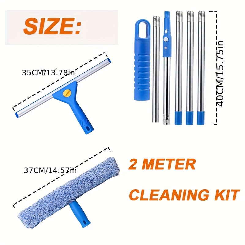 E-shop Fensterabzieher Reinigungsset 2-in-1 mit 88/119 Zoll ausziehbarer Stange, Fensterreinigungsset für Innen- & Außenglas, hohe Fenster, Duschglas,