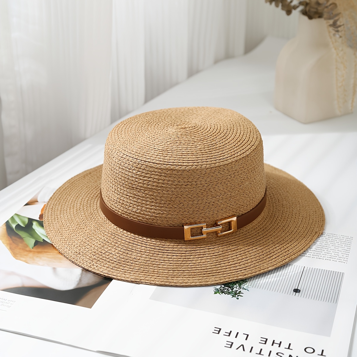 Women Summer Straw Hats Flat Party Hats Ladies Beach Hats Women 並行輸入品 women straw hat Flat Top Straw Hat Vacation Casual Shopping Beach Hats for  Woman Hats for girls Church Courtesy Panama Sun Hat