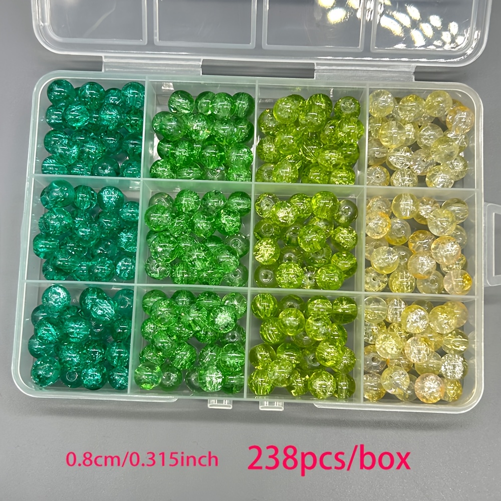 TEMU Set di filze di perline in vetro craquel矇 con sfumatura verde-gialla a 12 scomparti, dimensione 8mm, 238 perline per scatola, kit per creazione