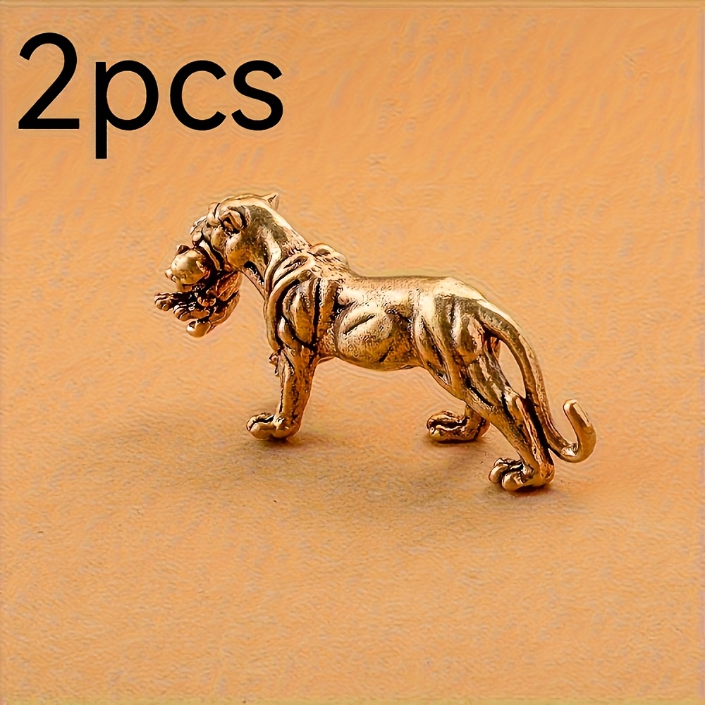 TEMU 2 Elegant Brass Tiger Sculptures, Decorative Tiger Figurines, Exquisite Tiger Models, Suitable For Office Use As Desk Decorations, Outdoor Hall