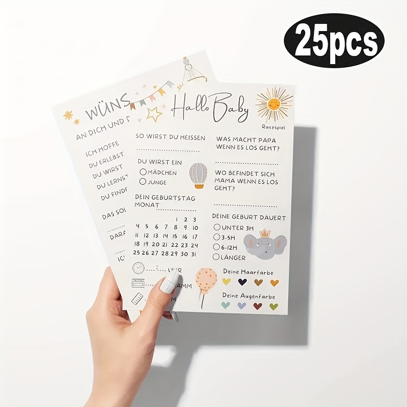 25 Sheets/pack, German Party Gender Reveal Cards With Double-sided Suitable For Shower Gender Reveal Cards