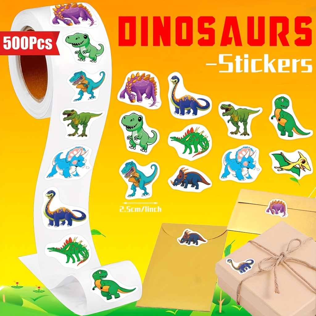 

1 Roll Of 500 Stickers Of Special-shaped Dinosaur Stickers 2.5cm/1.0'' Diy Gift Decoration Reward Stickers For Kettles, Books, Mobile Phones, Tablets