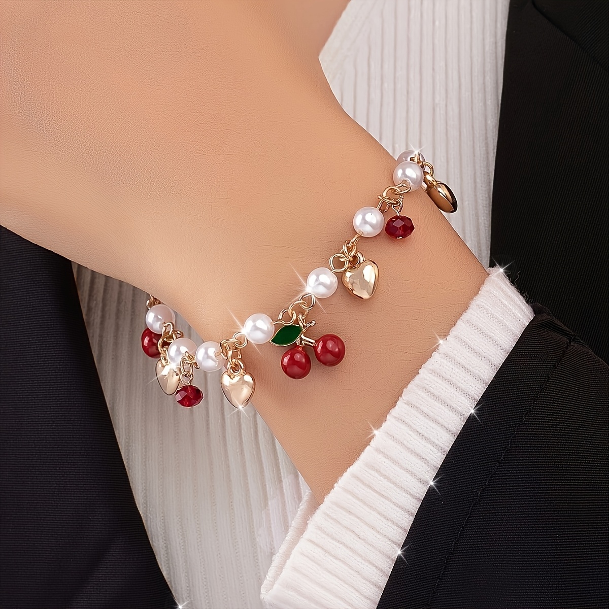 1pc Alloy Cherry Party Heart-shaped Bracelet, Suitable For Daily Wear And Vacations