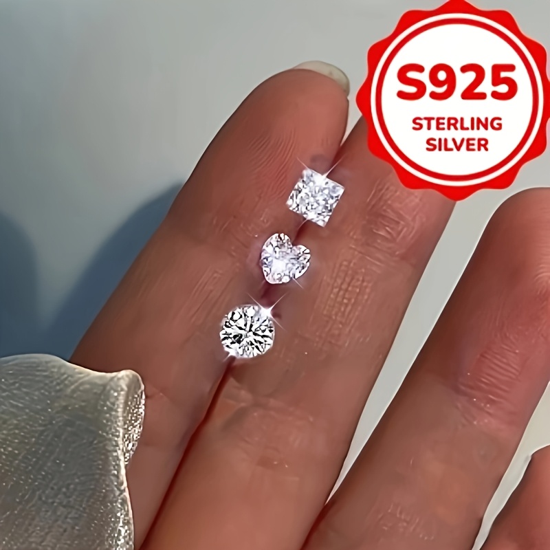 6pcs set 1 5g hypoallergenic s925 silver womens fashion stud earrings with synthetic synthetic zirconia heart and square shapes minimalist   for casual attire or special occasions Product details 1