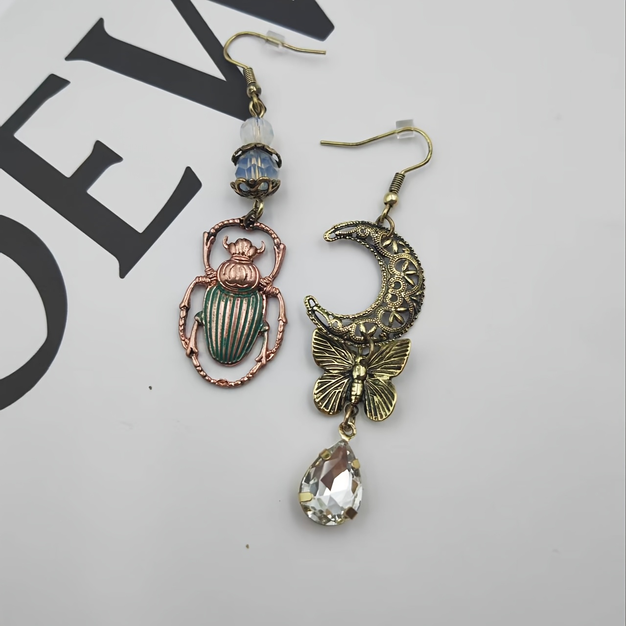 Vintage Halloween Painted Crescent Bee Asymmetrical Earrings
