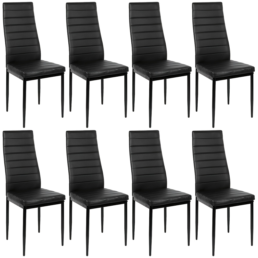 Set Of 8 High Back Dining Chairs With 45cm Seat Height - Pu Leather Padded Kitchen Chairs, For Home/office/meeting Room, Classic Durable (8pcs, Black)