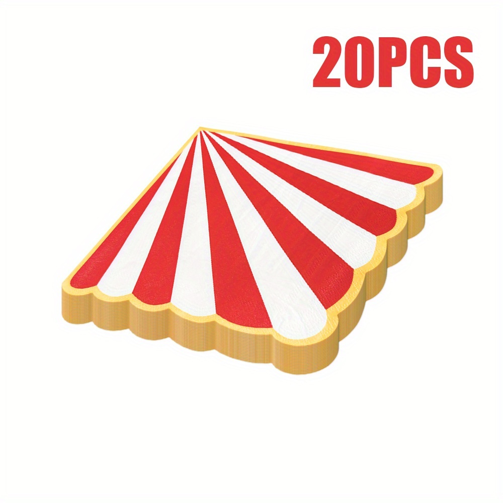 20pcs 2-ply Disposable Napkins, Party Decoration Napkins, Irregular Wavy Edges, Red Striped Pattern, 13*13 Inches