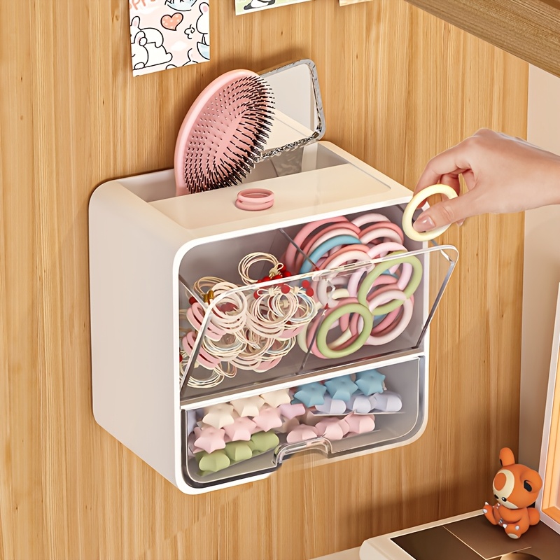 

Wall-mounted Hair Accessory Organizer With Drawers - No-drill, Dustproof & Waterproof Storage For Jewelry, Combs, And Headwear, Jewelry Boxes