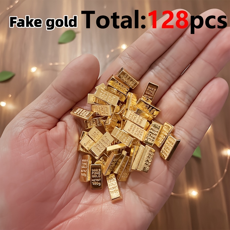 TEMU 128pcs Shimmering Golden Acrylic Props, Creative Decorative Fake Golden Bars, Halloween New Year Holiday Party Decorations
