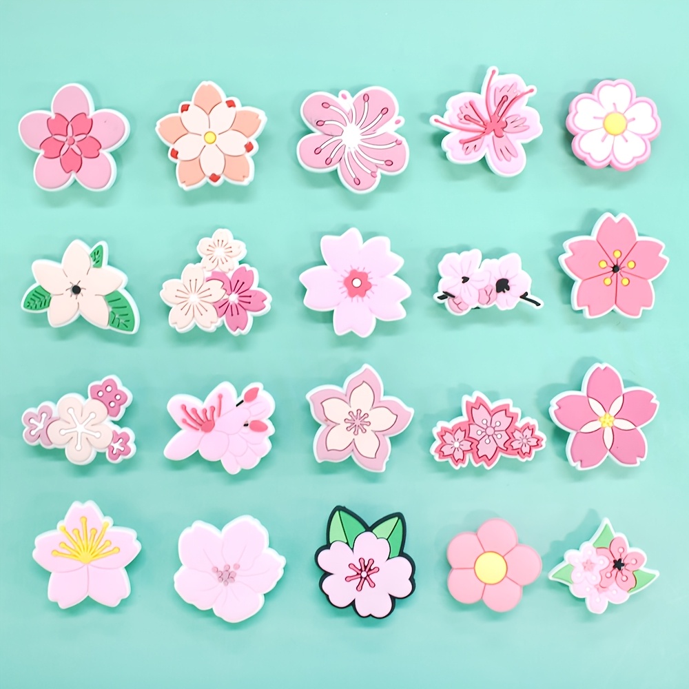 

20pcs Pink Floral Shoe Charms Set - Plastic, Assorted Designs For Clogs & Boots Decoration, Gift