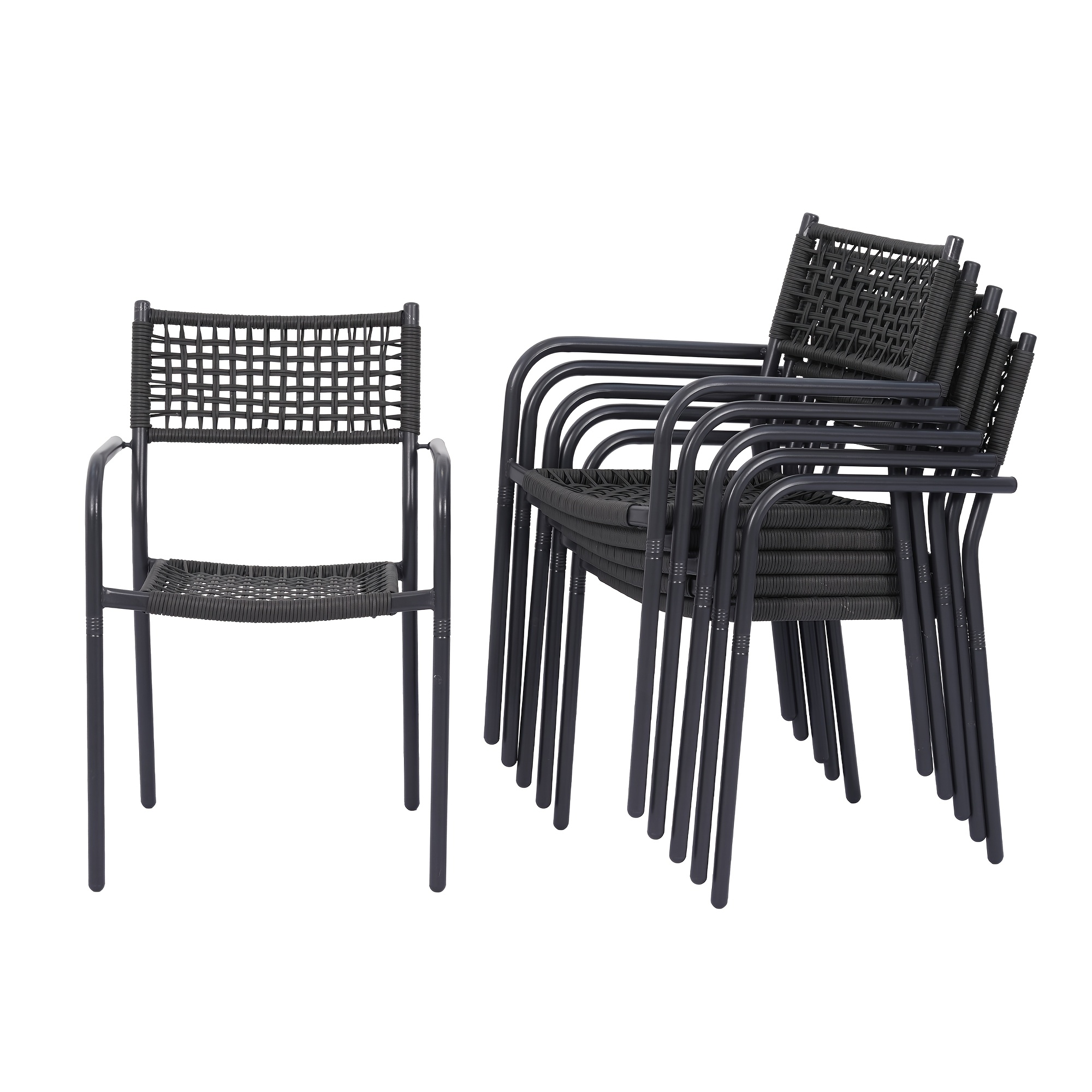 HARAISEDK Patio Dining Chairs Set Of 4/6 Stackable Ergonomic Rattan Armchairs All Weather Powder Coated Metal Frame Garden, Balcony, Poolside White/Gray