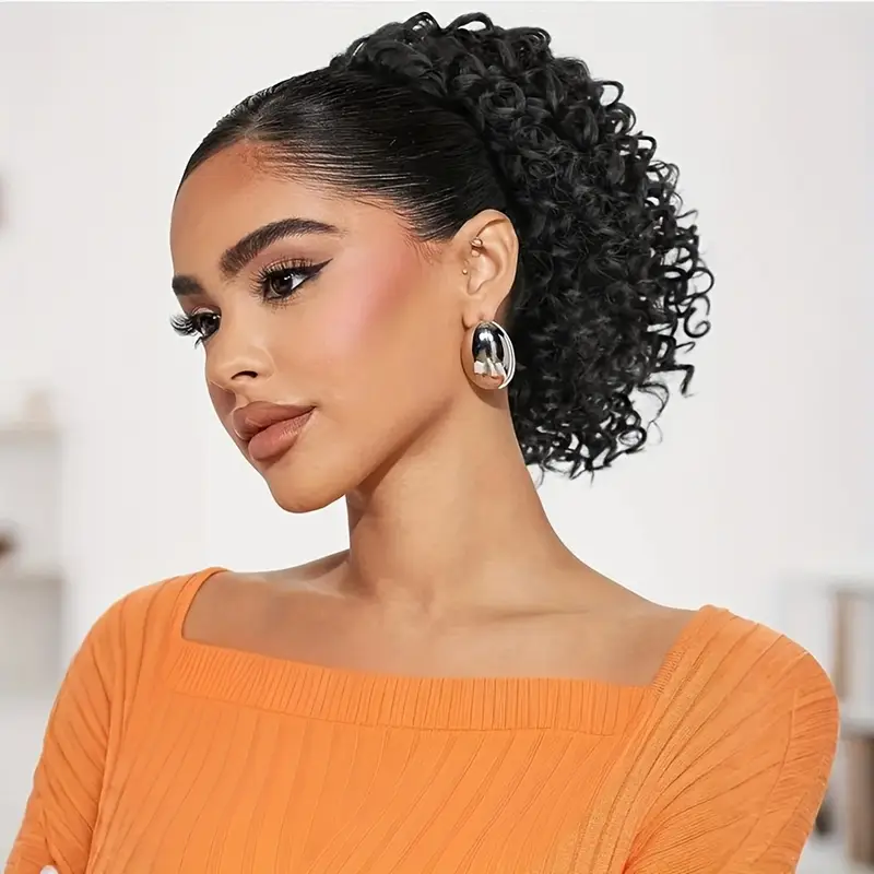 curly ponytail extension for women drawstring ponytail hair extensions 12 inch synthetic pony tail mix ponytail with 2 clips hairpiece for daily party details 5