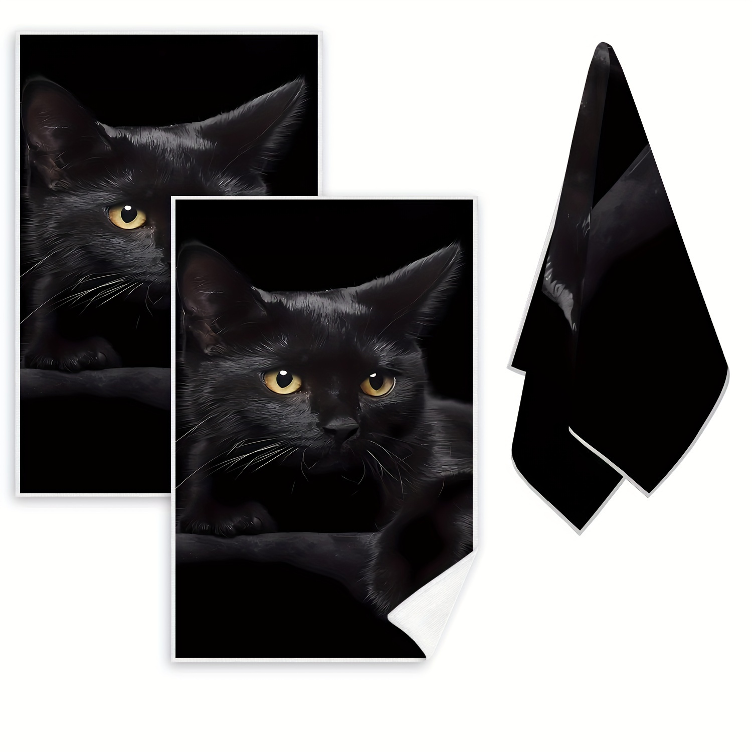 

2pcs, Black Cat-themed Dish Towels, Microfiber Kitchen Cleaning Cloths, Decor Supplies, Absorbent And