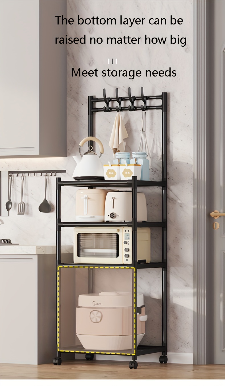 multi tier metal storage rack with wheels and hooks versatile utility organizer shelf for kitchen bathroom living   saving household accessory details 5