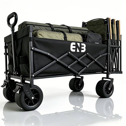 heavy duty all terrain portable cart with adjustable height omni tires large capacity folding utility wagon suitable for camping beach gardening shopping lawn care stainless frame multi purpose folding cart for outdoor use