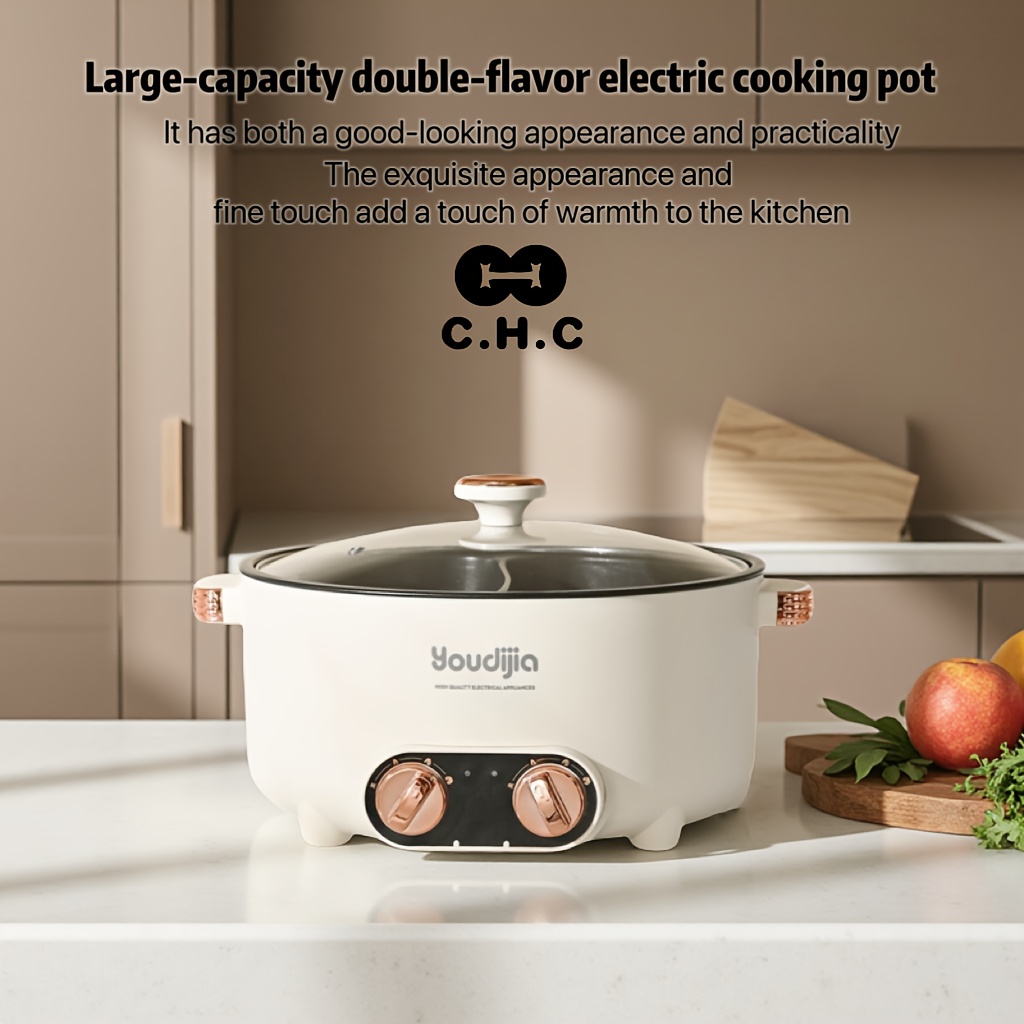 C.H.C 6L Großer elektrischer *-Topf mit Dual-Flavor-* für scharfe & klare Suppe, Zweikammer-Einkochtopf * für Zuhause, Wohnmobil, Büro, Wohnheim, tragbarer Hot Pot * für Partys, Wohnheimküche, Topf