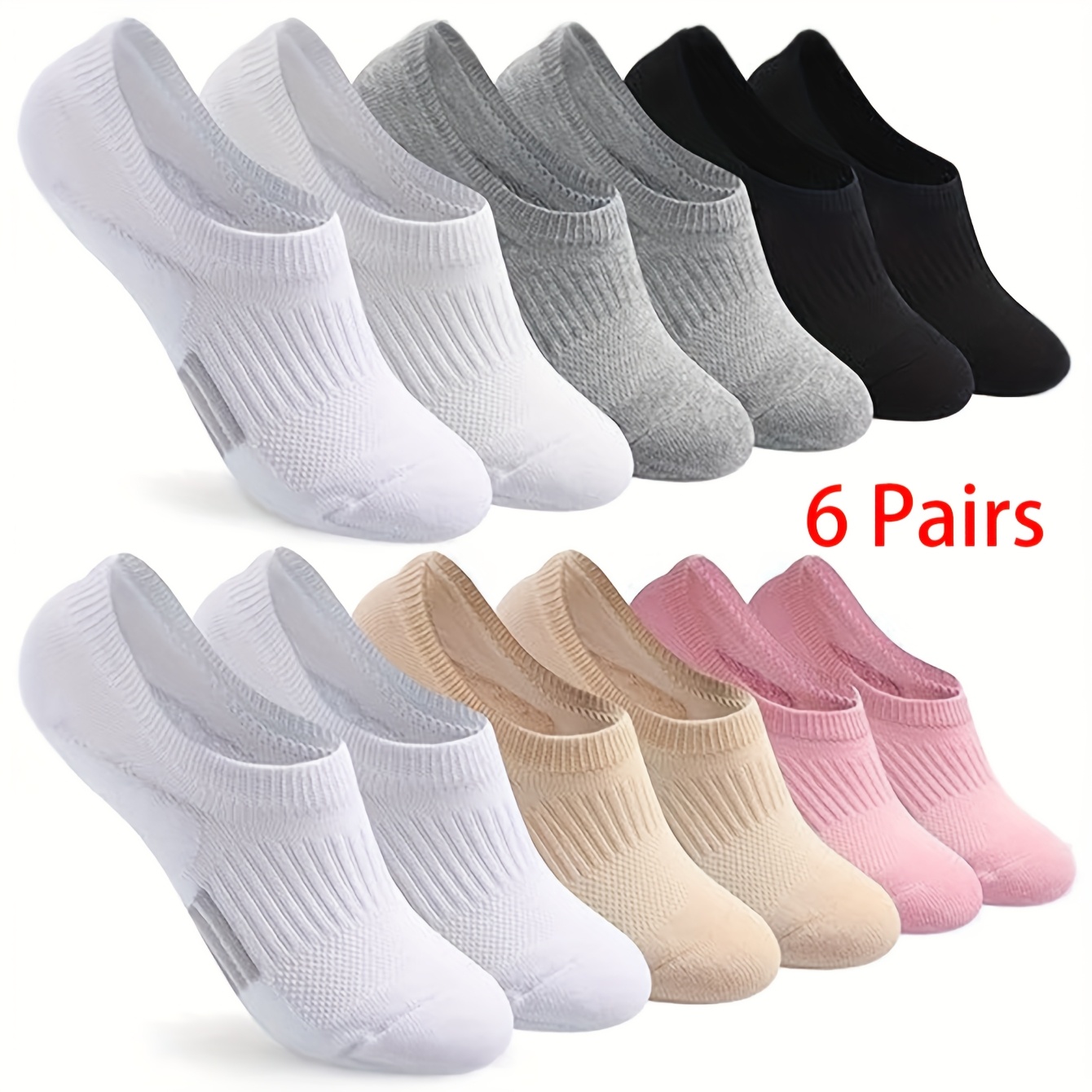 Image of 6 Pairs Of Thin Invisible Socks For Women, Sweat-absorbing And Breathable Short Socks, Low-cut Unisex Solid Socks For Men And Women