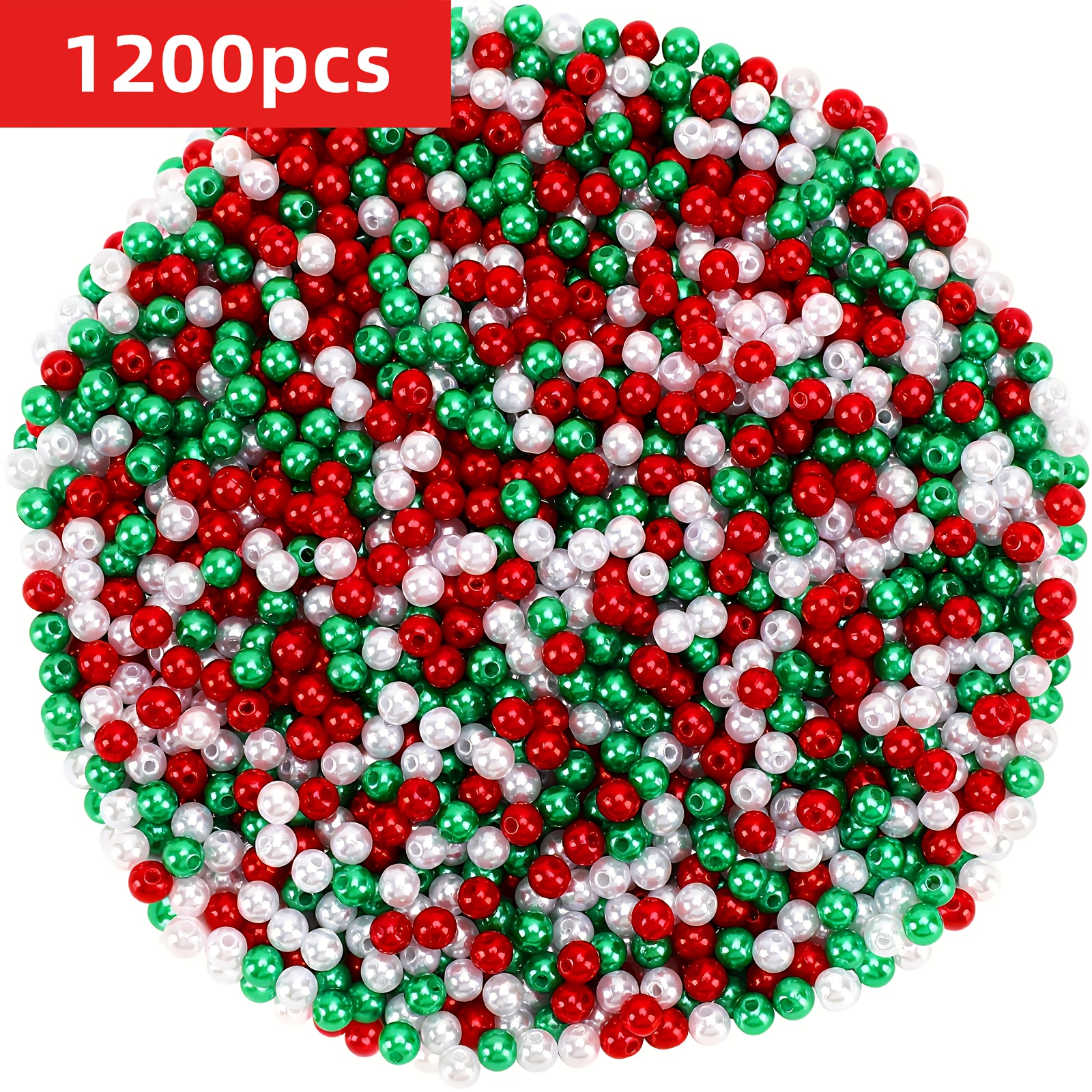 TEMU 1200/600pcs 6mm Christmas Beads, Red, Green, White Circular 6mm Beads For Jewelry Making, Christmas Holiday Party Decoration Necklace Bracelet