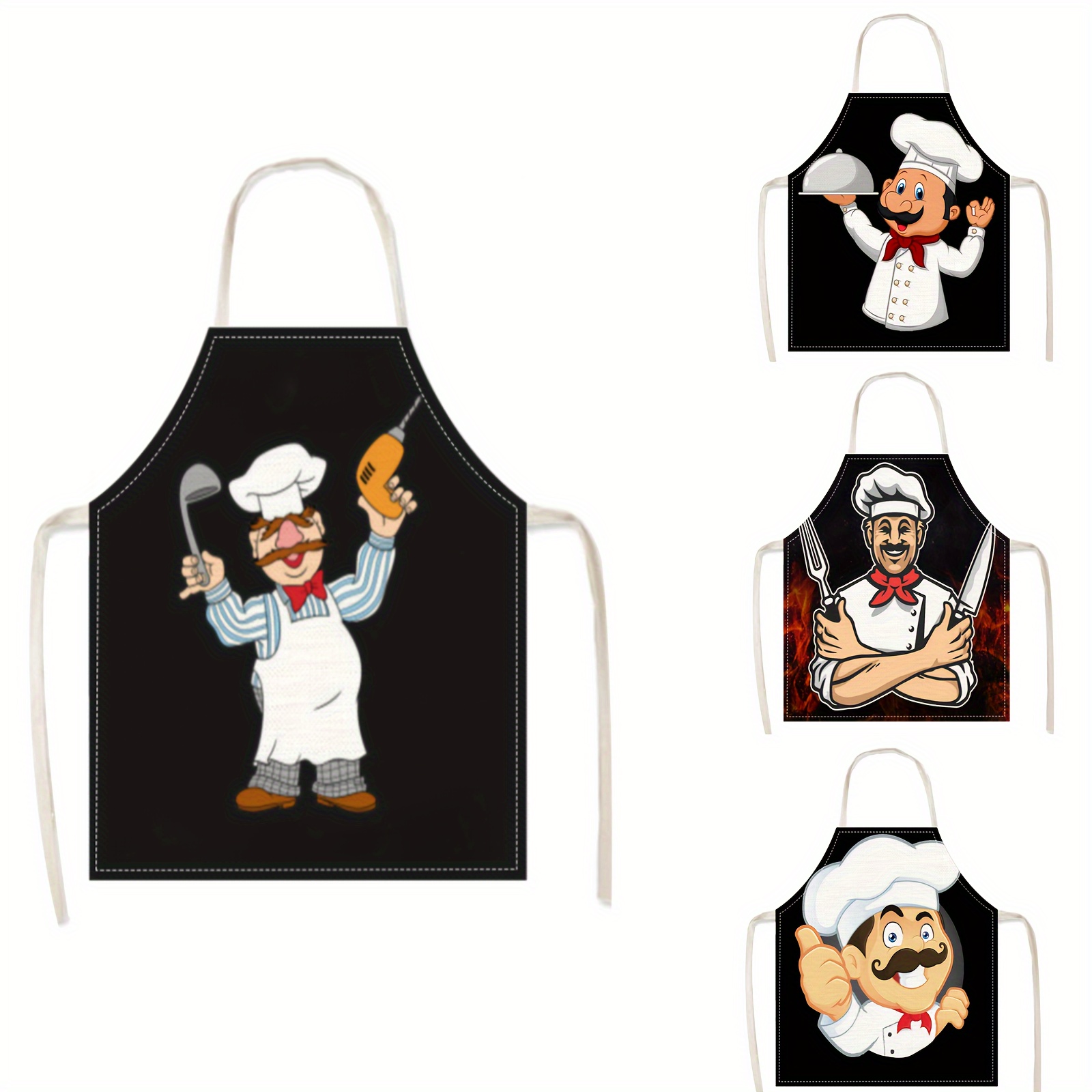 

1pc, Cooking Apron, Thickened Decorative Apron, Breathable Workwear For Household And Catering, Cartoon Chef Character Pattern Apron, Kitchen Supplies