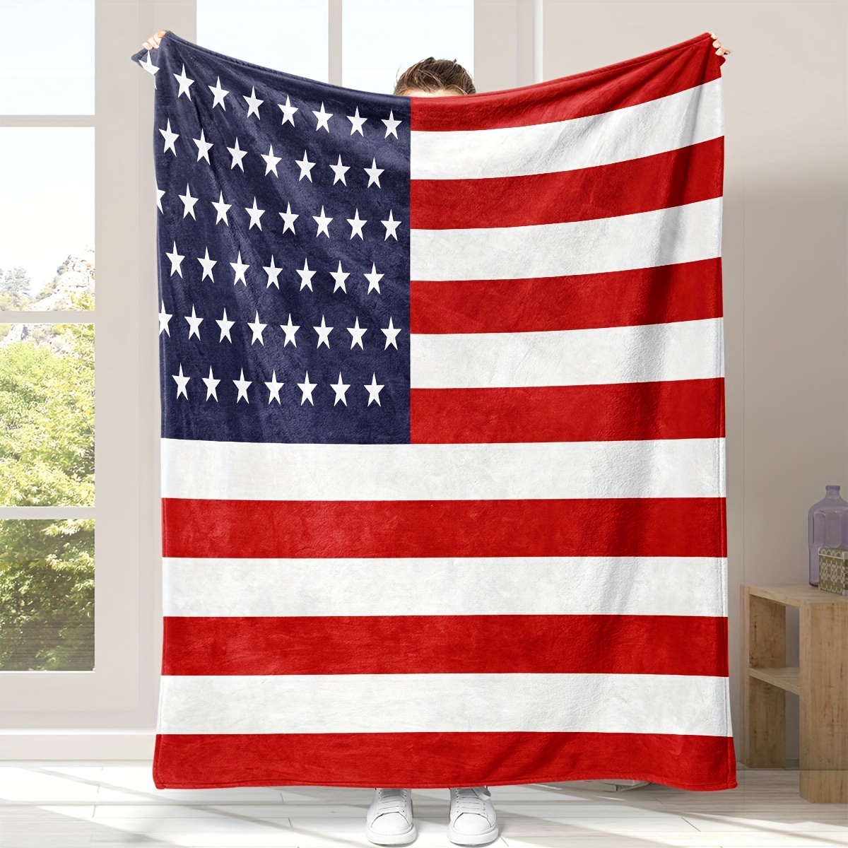 

1pc Us Flag Print Blanket, Soft Warm Throw Blanket Multi-purpose Blanket For Couch Sofa Bed Office Camping Travelling