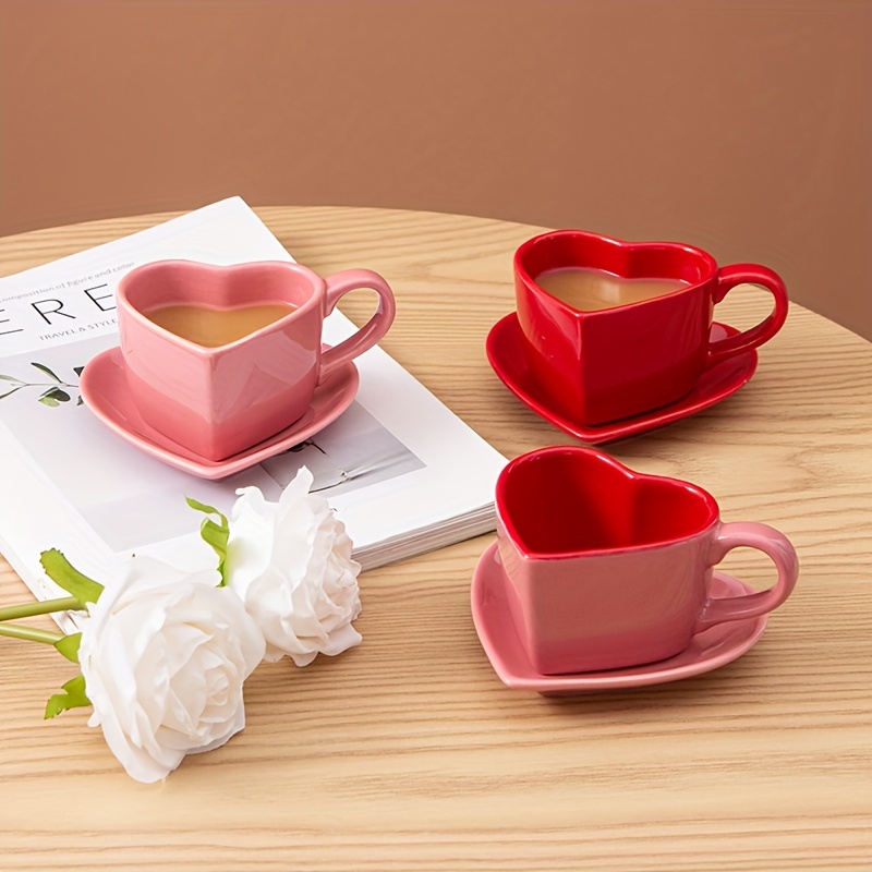1set 4 2oz ceramic love shape coffee cup saucer set home - Temu Japan