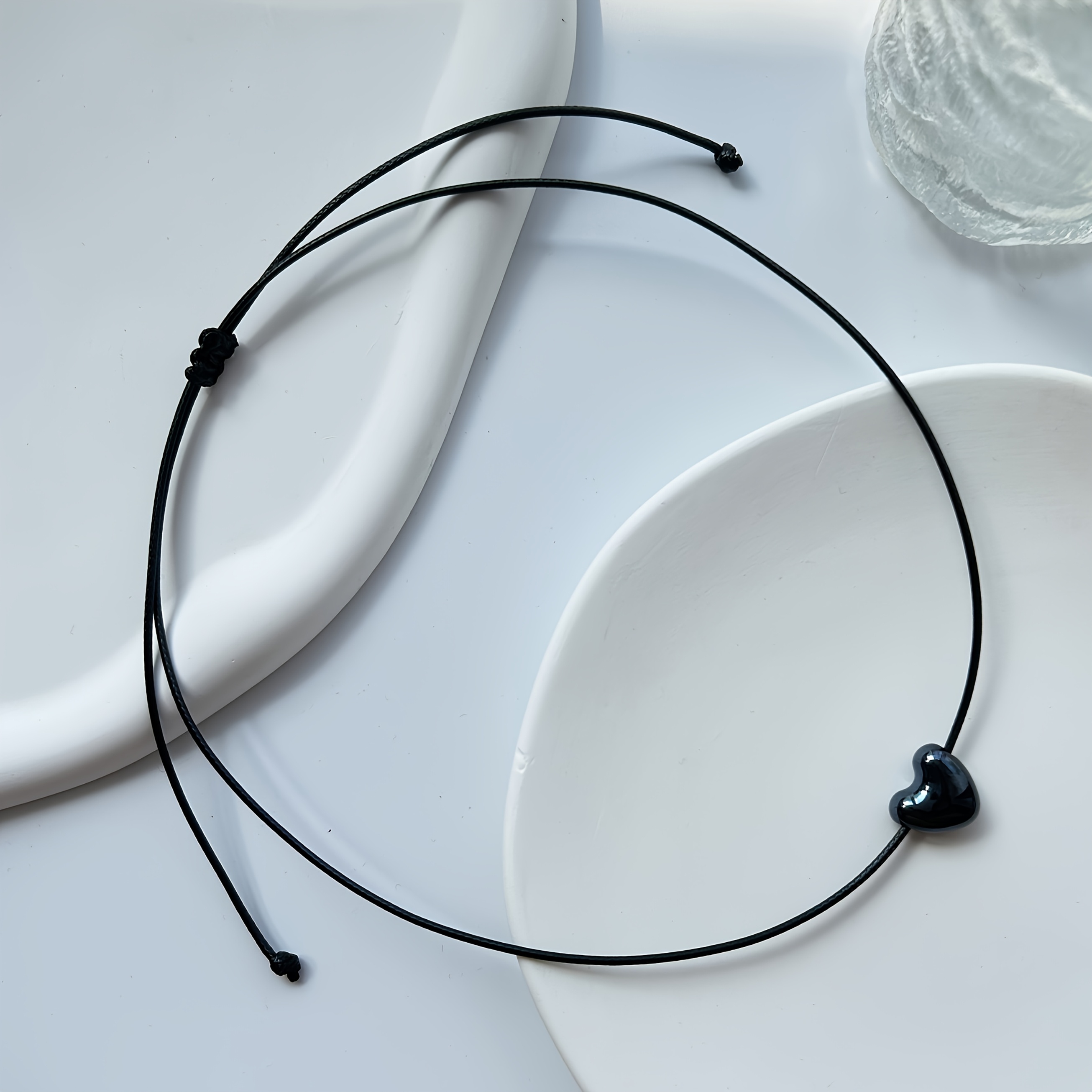 Image of 1pc Of Stylish And Minimalist Black And White Heart Ceramic Pendant Necklace - Adjustable Cord Length, Gift For Valentine's Day, Birthdays, And Mother's Day