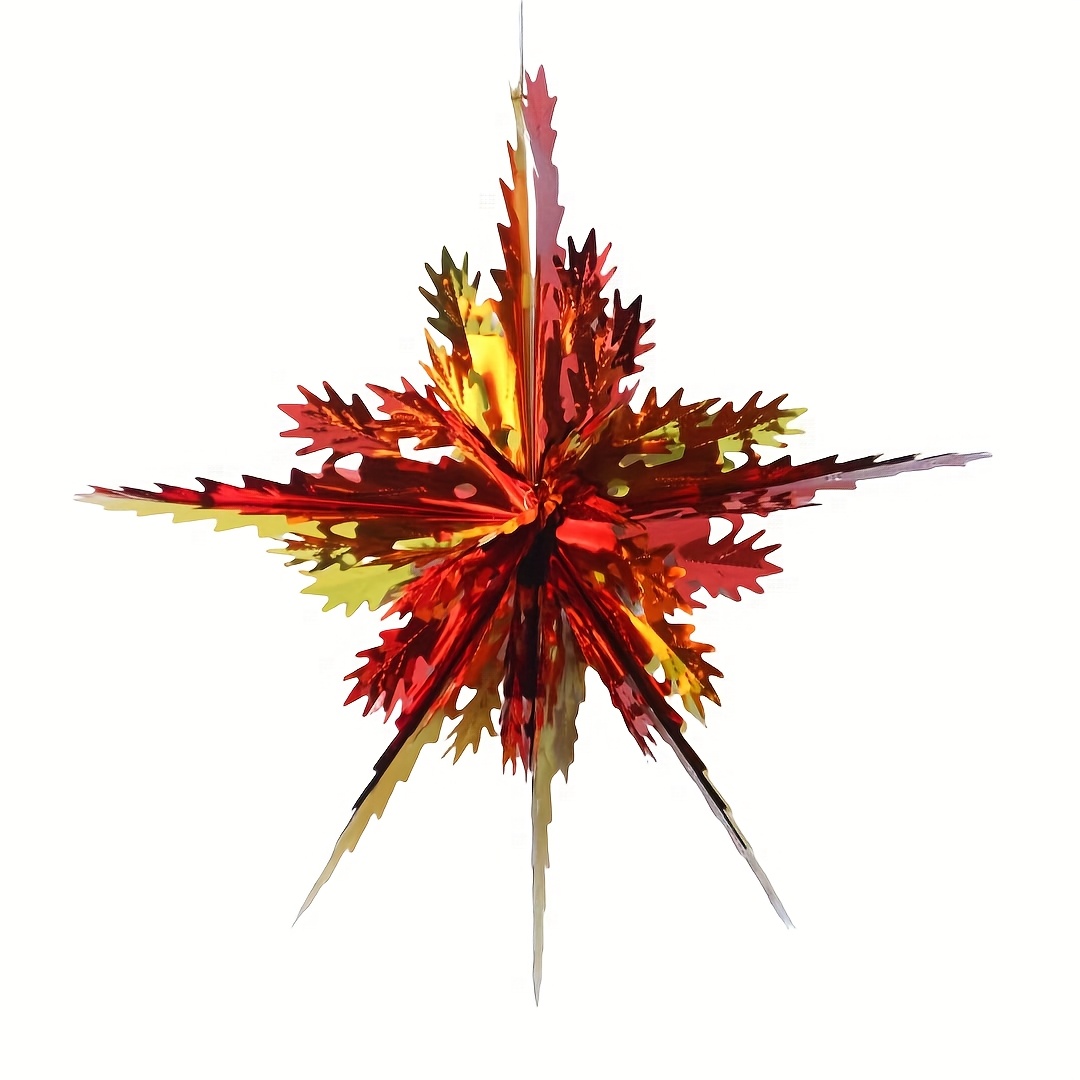 Image of 1pc, Hexagonal 3d Hanging Ornament Red Yellow Ceiling Decoration Holiday Foil Christmas Autumn Home Decor Party Supplies Metal Foil Tinsel Entrance Door Decor