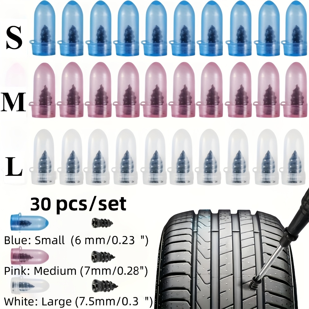 TEMU 30pcs Tire Repair Kit Tire Plug Rubber Nails Carbon Steel Screwdriver Emergency Flat Tire Puncture Set For Motorcycle Suv Truck Rv Atv