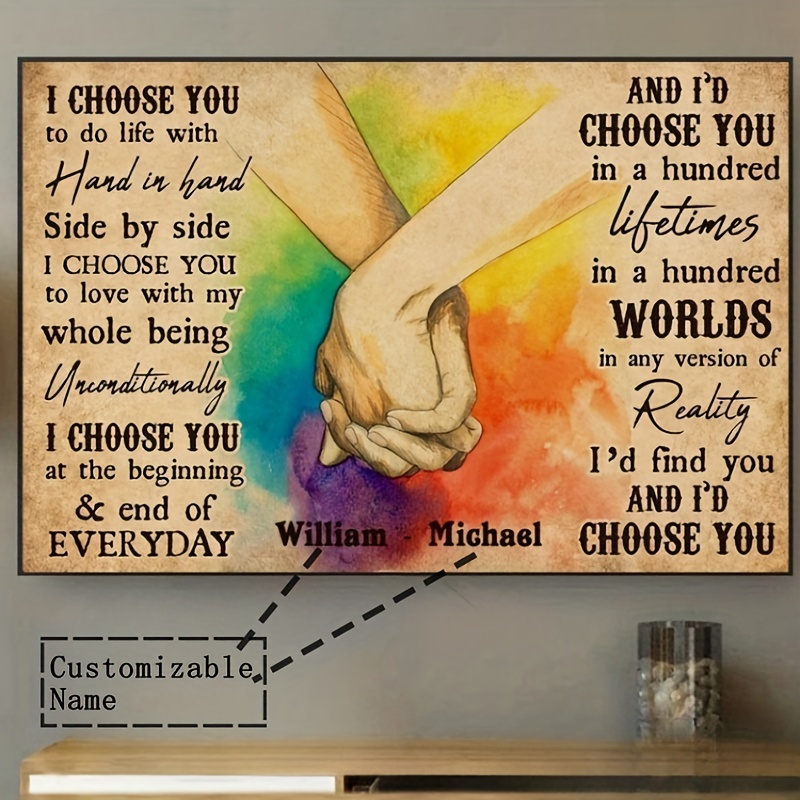 

1pc Name Unframed Pride Gift Idea I Choose You To Do Life With Hand In Hand Pride Personalized Canvas Print And Poster