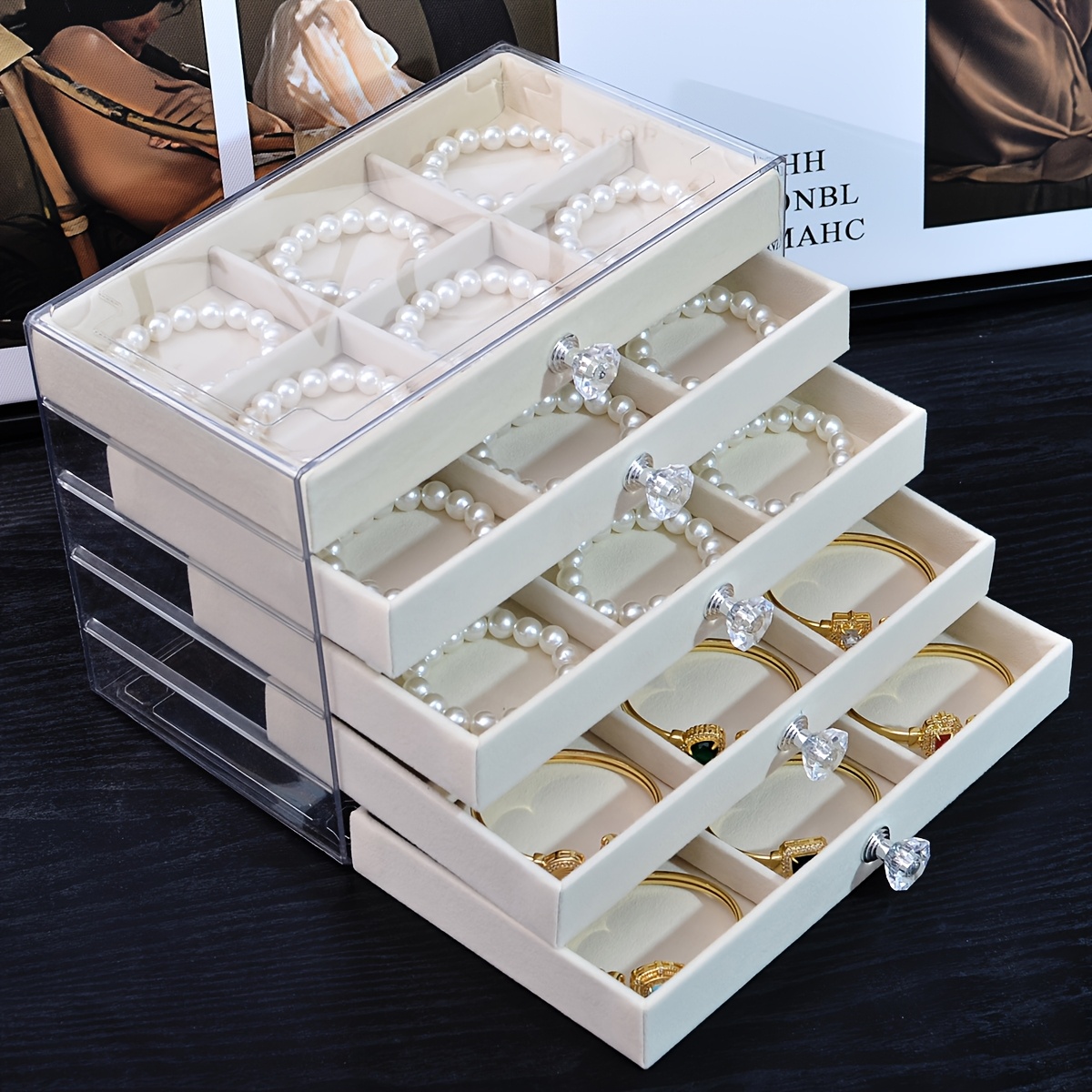 1pc elegant 5 layer acrylic jewelry organizer box with drawers   for necklaces bracelets earrings and rings perfect gift for valentine s day christmas or jewelry lovers jewelry box Product details 0