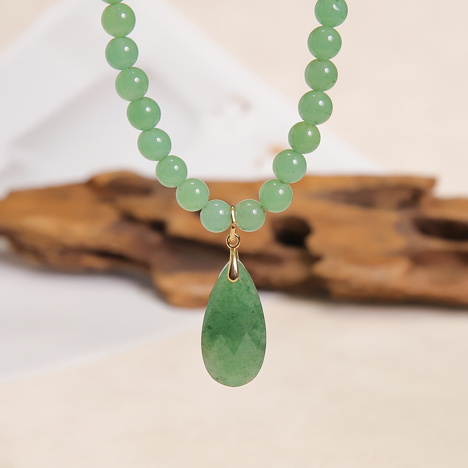 LINEARGEMS Tiger's Eye & Green Aventurine Teardrop Pendant Necklace