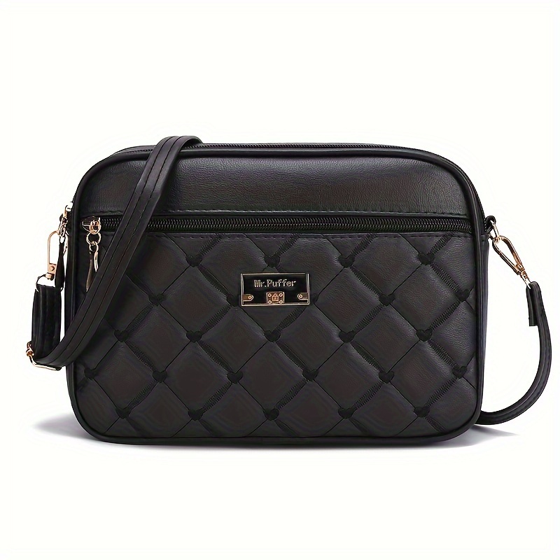 TEMU Quilted Crossbody Bag For Women - With Lining, Lightweight, Adjustable Strap, Closure, Non-washable, Black