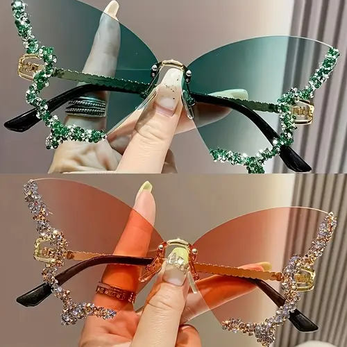 2pcs shaped encrusted frameless party glasses for women accessories with lenses lightweight decorative eyewear for events photos social photoshoot essentials event accessories statement metal hinged lenses embellishments