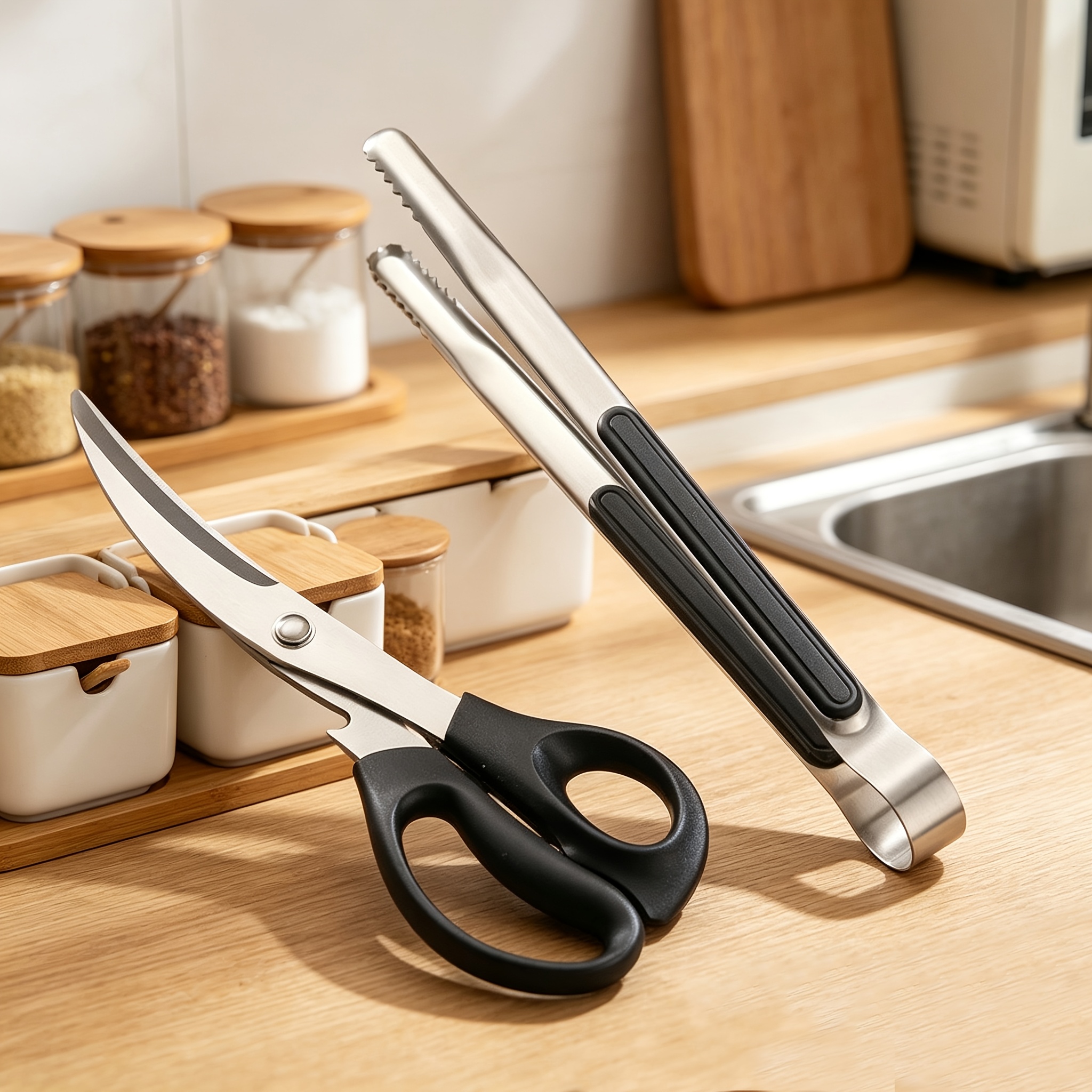 TEMU Ensemble de 2 ciseaux et pinces à barbecue en acier inoxydable, kit d'outils de barbecue robustes, pinces à découper de qualité alimentaire pour