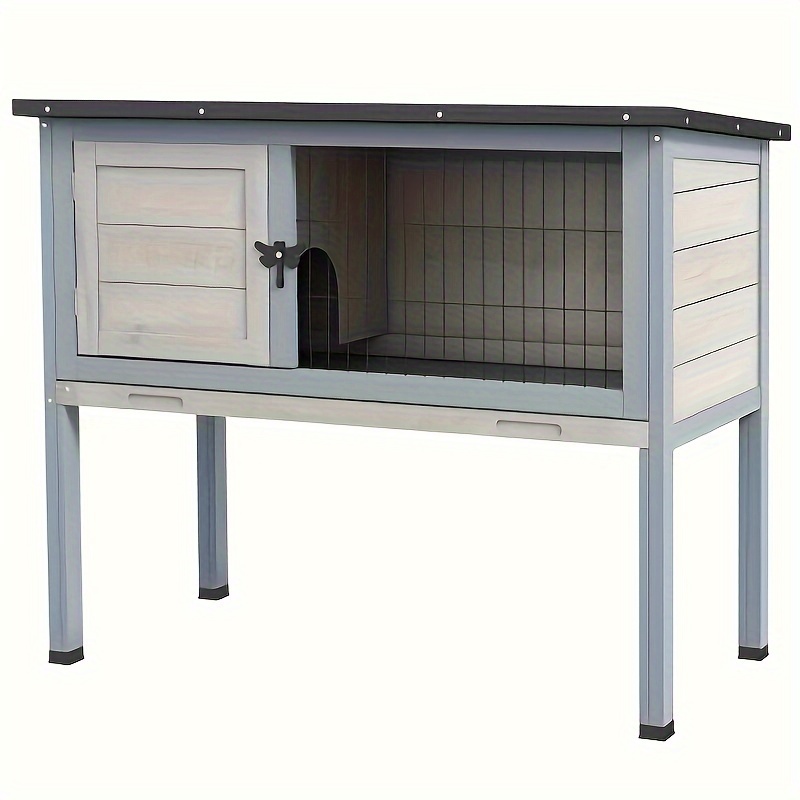 1pc wooden elevated rabbit hutch with hinged asphalt roof and removable tray indoor outdoor pet cage for bunnies