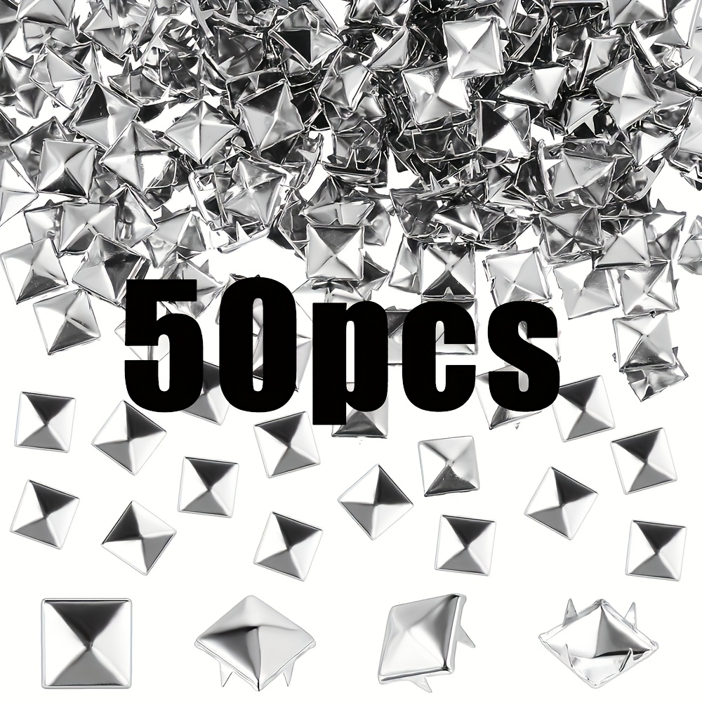 TEMU 50pcs Silvery Square Pyramid Studs Set With Awl - 10mm Prong Metal Nailheads For Clothing, Bags, Faux Leather Shoes & Punk Rock Jewelry Crafts 4