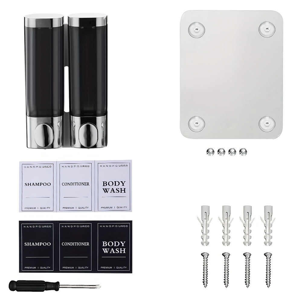 TEMU 1/2/3pcs Wall-mounted Soap Dispenser - 10.14oz, No-drill Installation For Hotel & Bathroom, Shampoo, Conditioner, Body Wash - Durable Plastic,