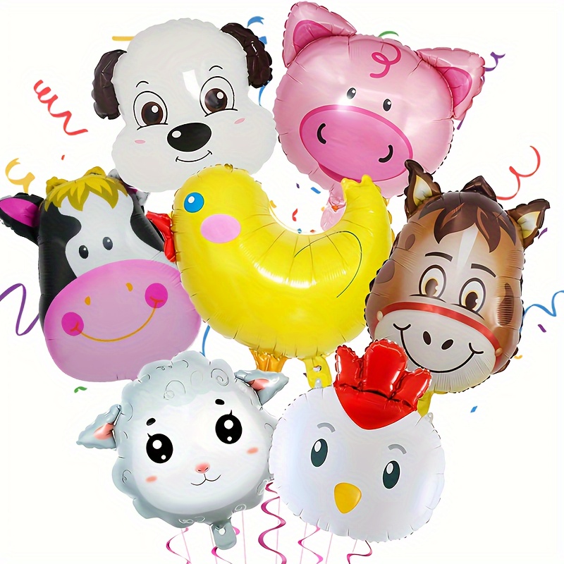 Image of Farm Animal Balloon Birthday Decorations - Farm Party Decoration Balloon Set Includes Cow, Donkey, Sheep, Pig, And Chicken For Farm Themed Parties. Hair Brown Or Yellow