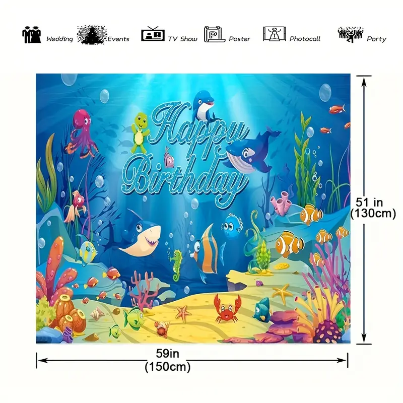 Sea Backdrop Ocean Animal Happy Birthday Decorations Ocean - Temu
