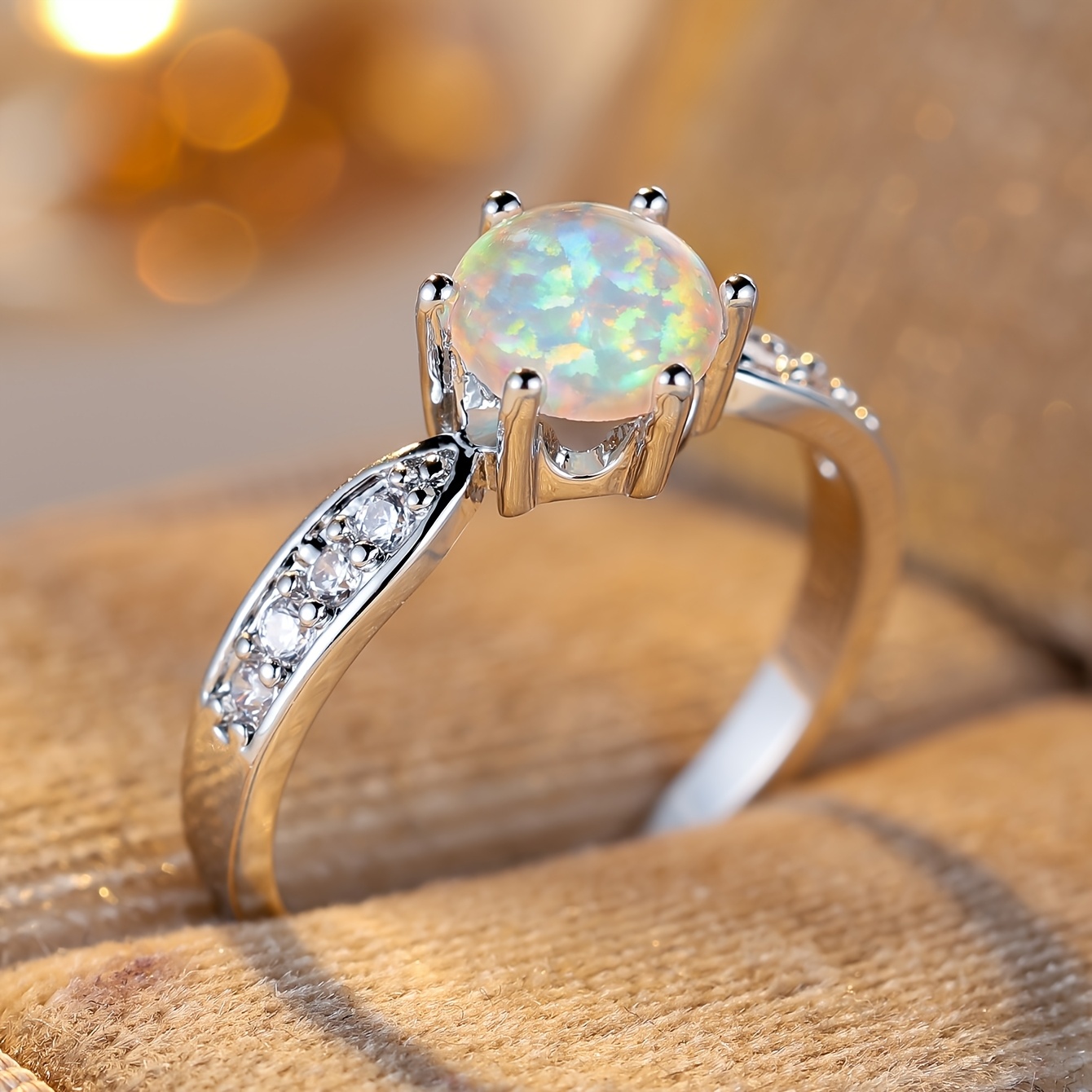Synthetic Opal Round Ring for Women's Daily Wear
