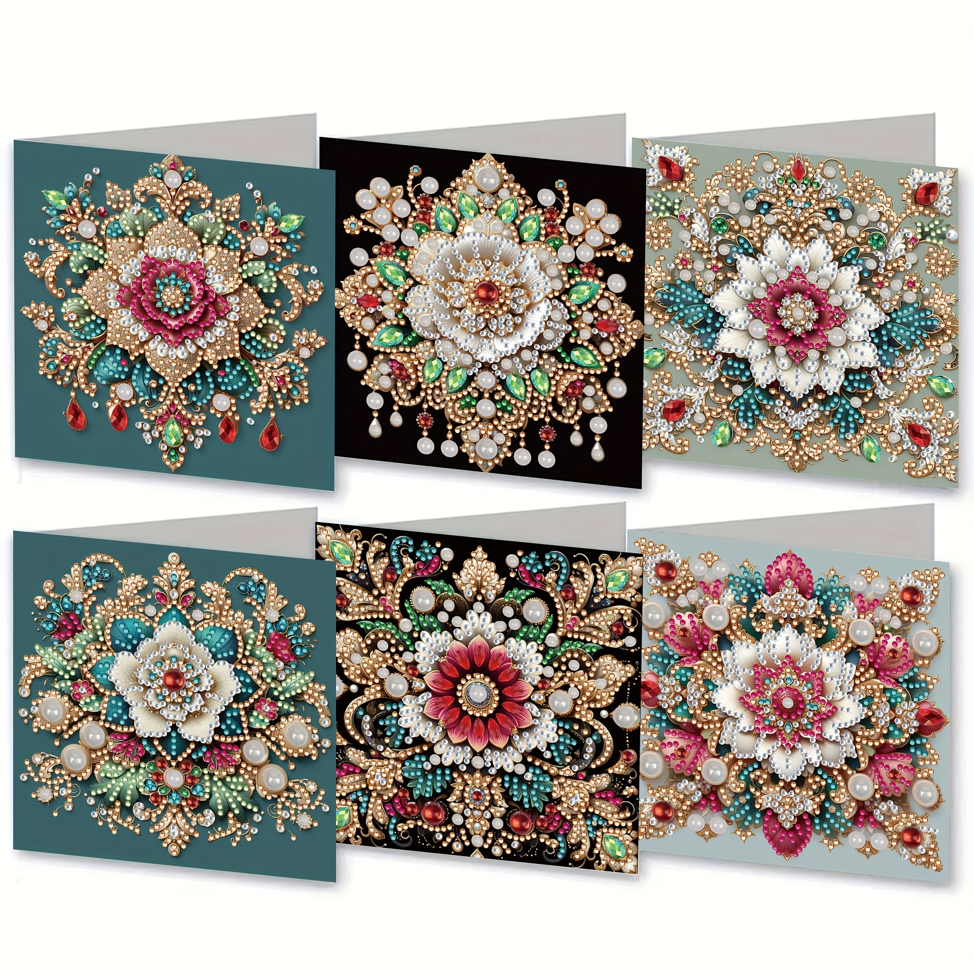 TEMU 6pcs Set Of Christmas Diamond Painting Greeting Cards - Featuring Mandala Floral Designs, Perfect For Expressing To , Unique Handmade Gift Set