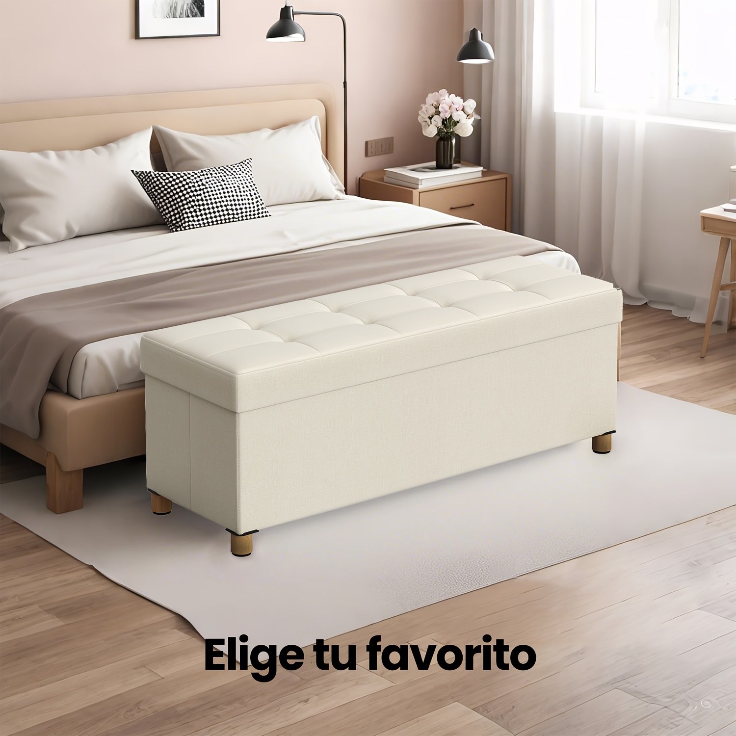 TEMU Puf con almacenamiento, baúl plegable con patas, 38 x 110 x 40 cm, para pie de cama, de almacenamiento, para , dormitorio, entrada, soporta 300