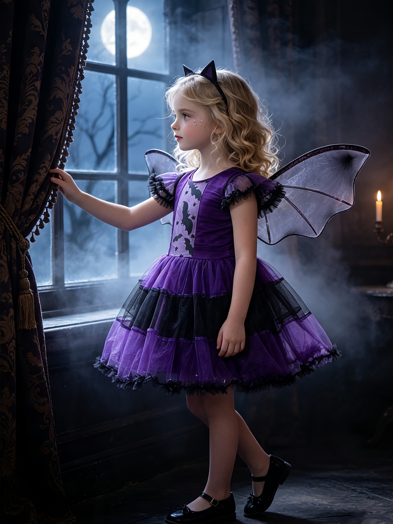 Girls' Halloween Princess Dress 3-Piece Set with Accessories