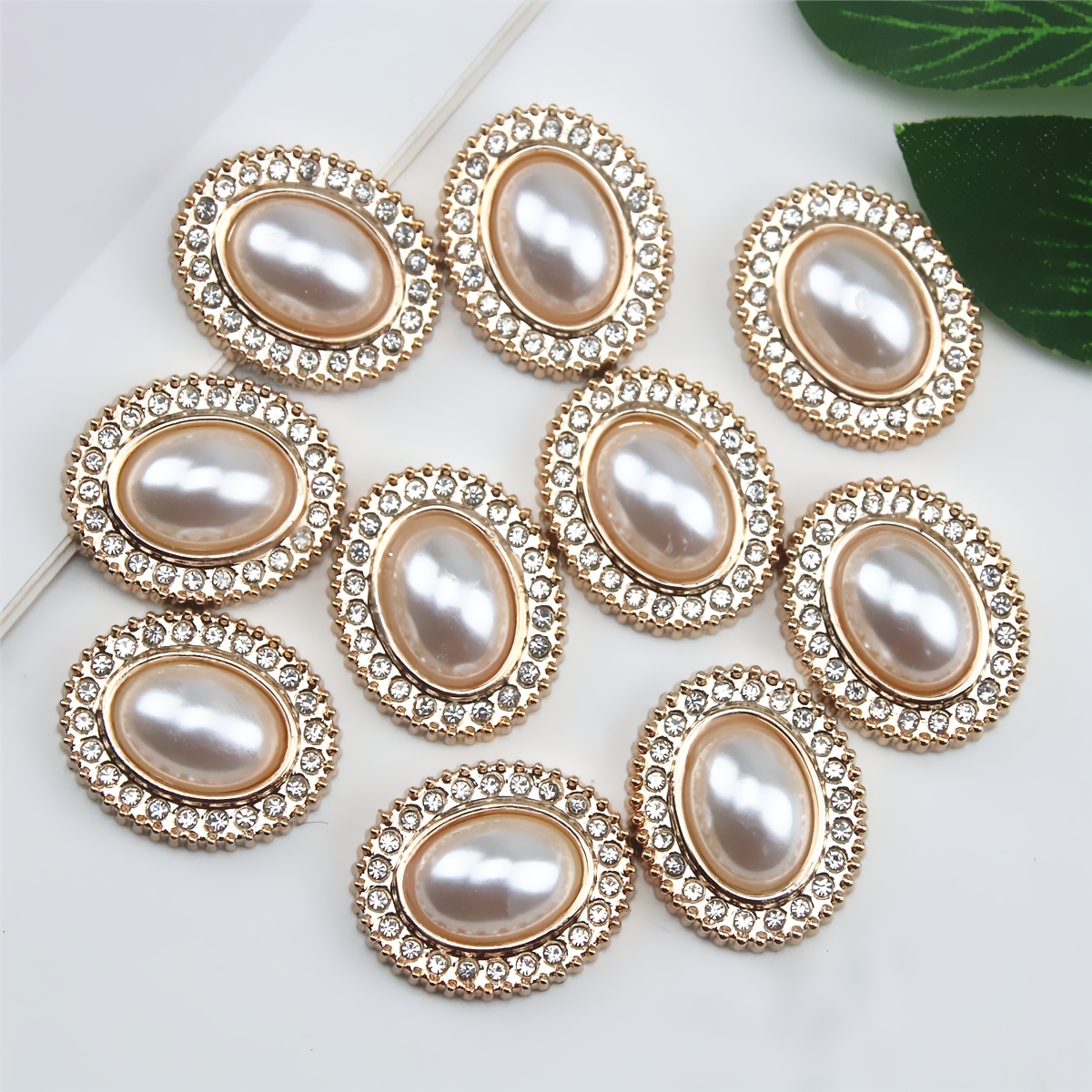 TEMU A Set Of 10 Oval-shaped Pearl Embellishments, Designed To Diamonds, In White, Elegant And Exquisite, Perfect For Stylish Projects And Holiday